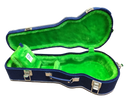 Case Cavaco Azul Linho com Pelúcia Verde Florescente com Friso Preto