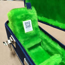 Case Cavaco Azul Linho com Pelúcia Verde Florescente com Friso Preto