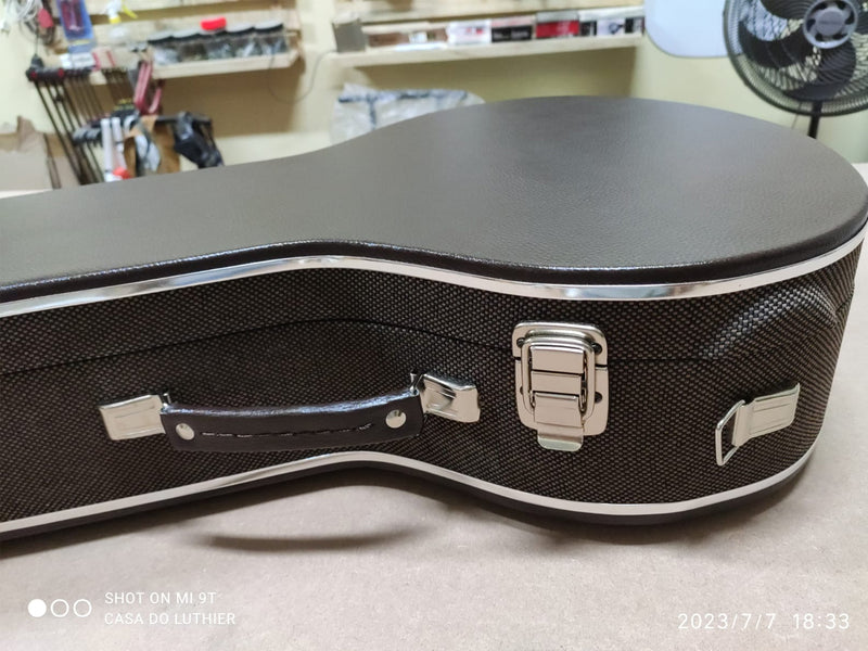 Case Bandolim Marrom Linho Café com Pelúcia Marrom Café